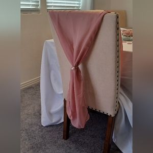30 Dusty Rose/ Mauve Chiffon Chair Sashes, 1 Dusty Rose Tablecloth & 1 Runner
